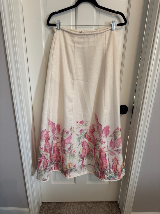 Ciebon Dresses & Skirts - Cream Maxi Skirt with Pink Parrot Border